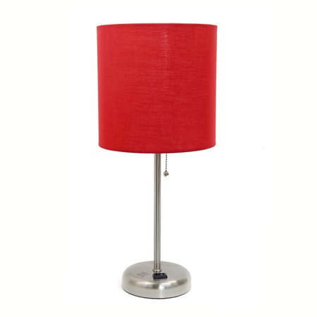 Limelights Stick Lamp with Charging Outlet and Fabric Shade, Red LT2024-RED